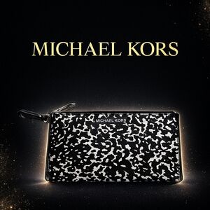 Michael Kors Black and White Animal Print Wristlet Clutch - Pony Hair
